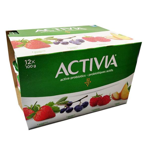Danone Activia Yogurt-Strawberry Blueberry Raspberry Peach 12x100g