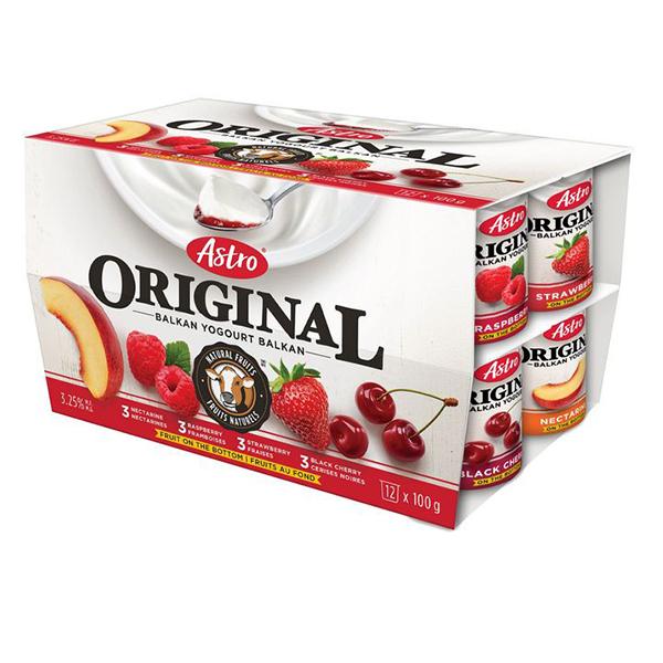 Astro Original Yogurt 3.25% -Raspberry Strawberry Blackberry Nectarine 12x100g